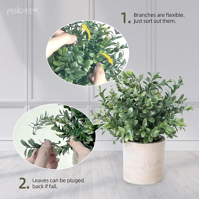 4 Pack Small Fake Plants in Pulp Pots for Home Decor, Rustic Artificial Plants Indoor, Faux Plants Indoor for Bathroom Kitchen Office Desk Shelf Farmhouse Room Decor