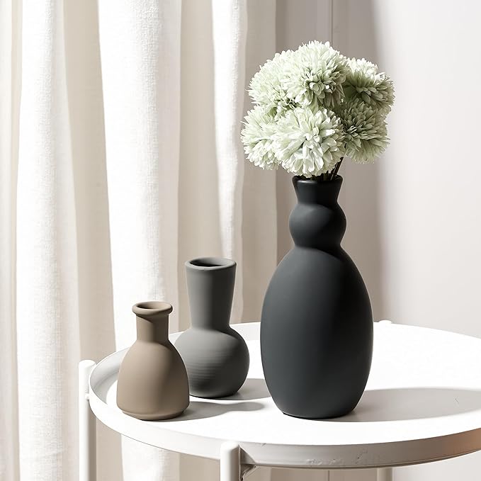 Ceramic Vase Set of 3, Nordic Minimalist Multicolor Vases Home Decor, Rustic Farmhouse Decor Pottery Vases for Bouquet Pampas Grass Dried Fresh Flowers, Living Room, Kitchen, Entryway Mantel, Bedroom