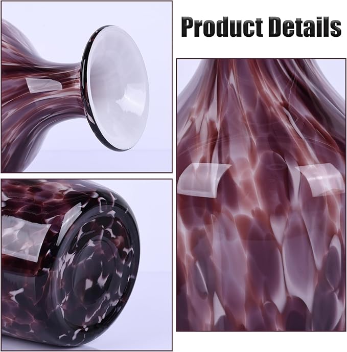 12.2" Tall Hand Blown Glass Vase – Pretty Red Purple Decorative Flower Vase, Modern Vintage Fusion Home Decor, Colorful Murano Glass Vases for Table Centerpieces, Living Room, Bathroom, Entry Table