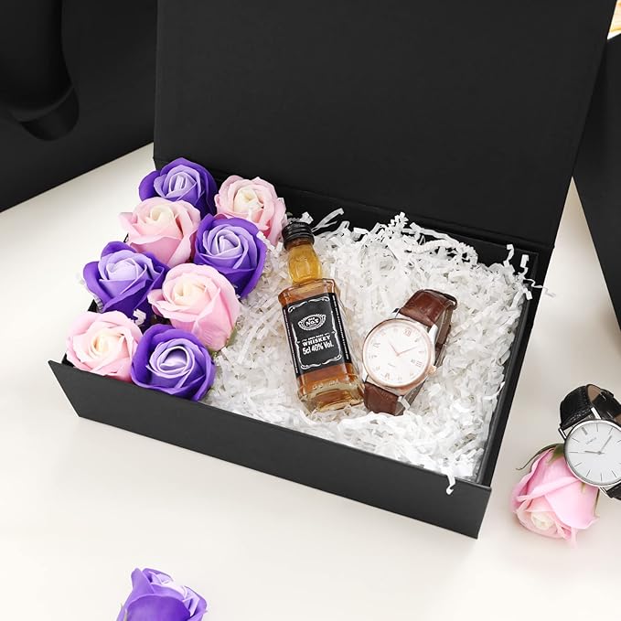 JINMING Gift Box 9.5x5.5x2.9 Inches, Black Box for Gifts, Groomsman Proposal Box for Mother's Day, Father's Day, Collapsible with Magnetic Closure