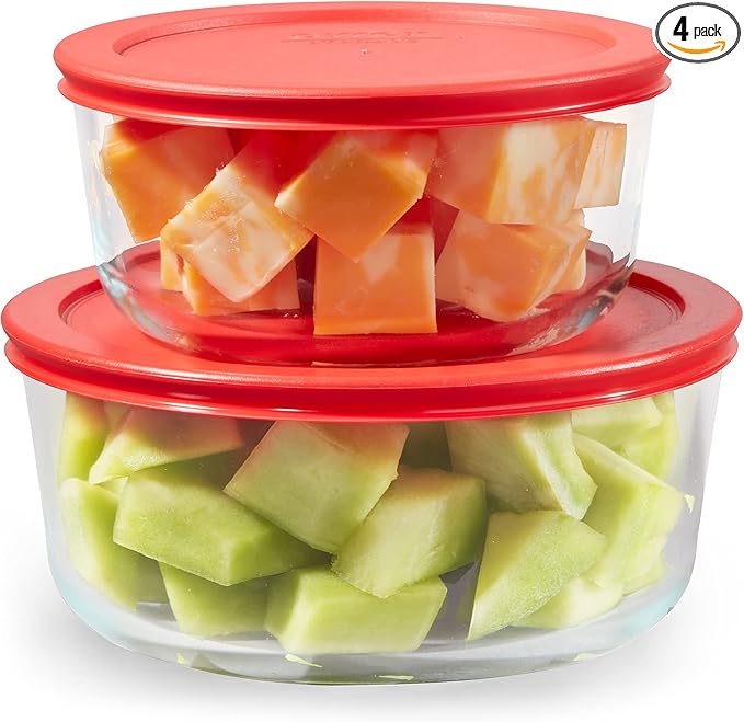 Pyrex Simply Store 2-Pack (4 & 7 Cup) Large Glass Food Storage Containers Set, Snug Fit Non-Toxic Plastic BPA-Free Lids, Freezer Dishwasher Microwave Safe