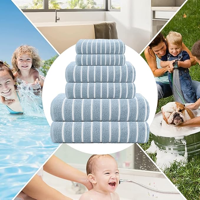 CASA COPENHAGEN Ecstatic 6 Pieces Towel Set- Dusty Blue, 600 GSM 2 Bath Towel 2 Hand Towel 2 Washcloth, Designed in Denmark Made of Soft Egyptian Cotton for Bathroom, Kitchen & Shower