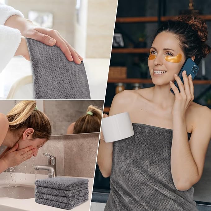 HOMEXCEL 8 Piece Bath Towel Set, Microfiber Bathroom Towel - 2 Bath Towels, 2 Hand Towels, and 4 Wash Cloths, Super Soft, Highly Absorbent Towels for Bathroom, Gym, Hotel, and Spa (Grey)