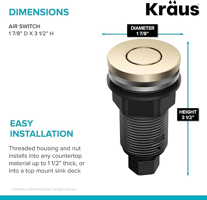 KRAUS Flat-Top Garbage Disposal Air Switch Button in Spot-Free Antique Champagne Bronze, KWDB-20SFACB
