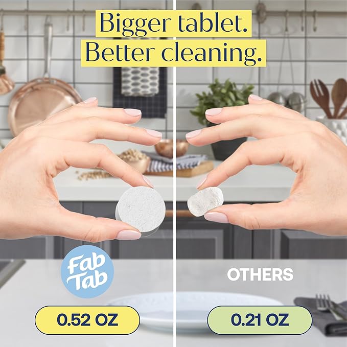 Fab Tab Dishwasher Tablets, Unscented, A Plastic Free Dishwasher Pod Alternative, Powers Through Grease, Leaves No Residue, Safe for The Whole Family, Individually Wrapped