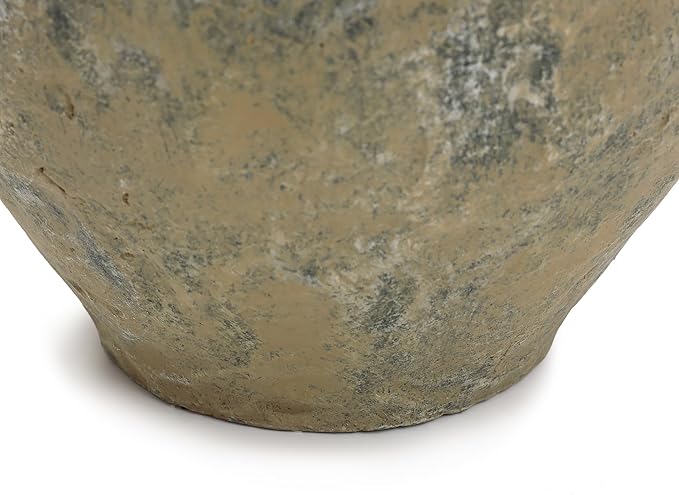 LuxenHome Rustic Ceramic Vase, 11" Tall Old-World Brown with Gray Round Terracotta Vases with Handles, Vintage Pottery Decorative Vase for Shelf Dining Table, Farmhouse Flower Vase for Home Decor