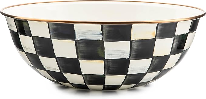 MACKENZIE-CHILDS Enamel Everyday Bowl, Serving Bowl for Entertaining, Extra-Large, Black-and-White Courtly Check, Set of 1