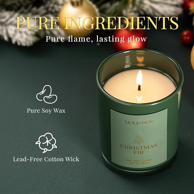 Christmas Fir Candle, 10oz Soy Scented Candle for Home, Christmas Birthday & Holiday Gifts for Women & Men, Long Lasting 50+ Hour Clean Non-Toxic Burn, Elegant Winter & Christmas Festive Home Decor