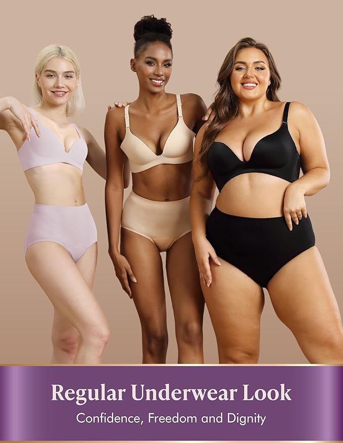 AIRCUTE Washable Urinary Incontinence Underwear for Women Absorbent Seamless High Waist Leak Protective Panty 3 Pack