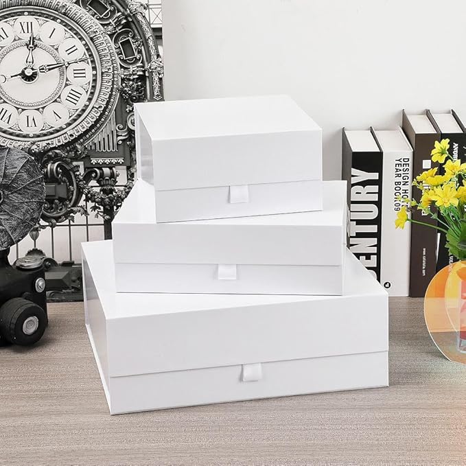 5 Pcs White Gift Box 8x8x4 Inches Small Gift Boxes for Presents with Magnetic Closure Lid Luxury Collapsible Gift Box Bridesmaid, Wedding, Birthday Boxs for Gift Packaging