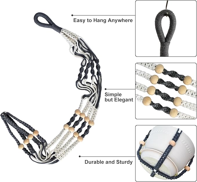 Macrame Plant Hanger with Pot, 3 Set Hanging Planters for Indoor Plants, Handmade Cotton Rope Boho Home Decor, Idea Gift for Anyone, Includes Plant Holders, Pots, Plates and Hooks (Mixed Color-3)