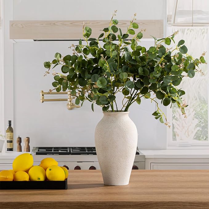 Ceramic Flower Vase Home Decor - Large Tall Farmhouse Table Vases Rustic Vintage Living Room Kitchen Bedroom Decorations for House Book Shelf Office Coffee Desk Dining Fireplace (11" Rustic)