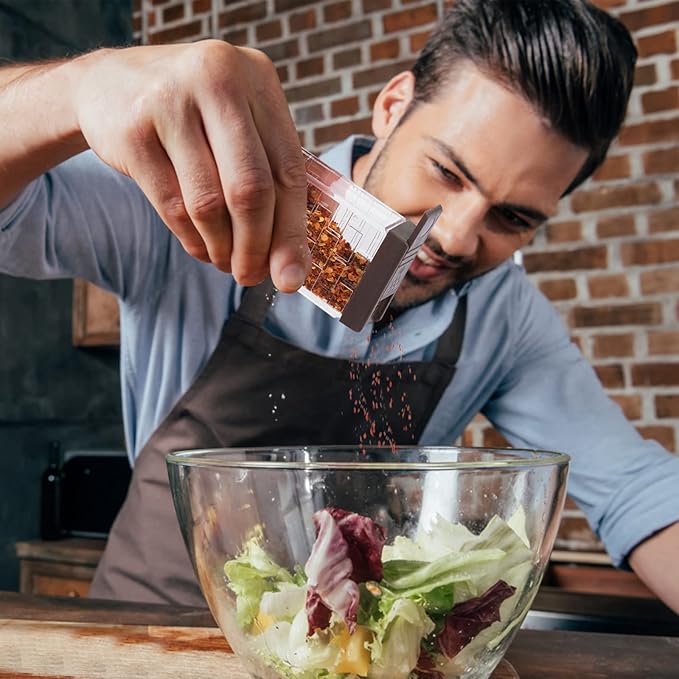 URALFA 24 Travel Spice Containers with 2-in-1 Lids, Seasoning Containers with Labels Spice Jars with Shaker Lids, Travel Spice Kit Empty Plastic Salt Pepper Shaker, Seasoning Shaker for Camping BBQ