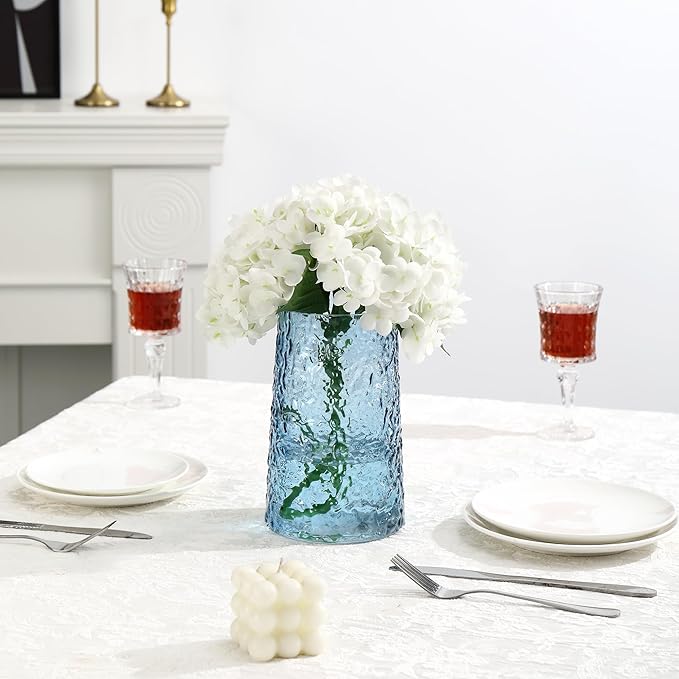 Blue Glass Vase, Flower Vases for Bouquet, Modern Glass Vase for Flowers, Large Vases for Living Room, Bedroom, Kitchen, Office, Wedding, Dining Table, 8 Inches
