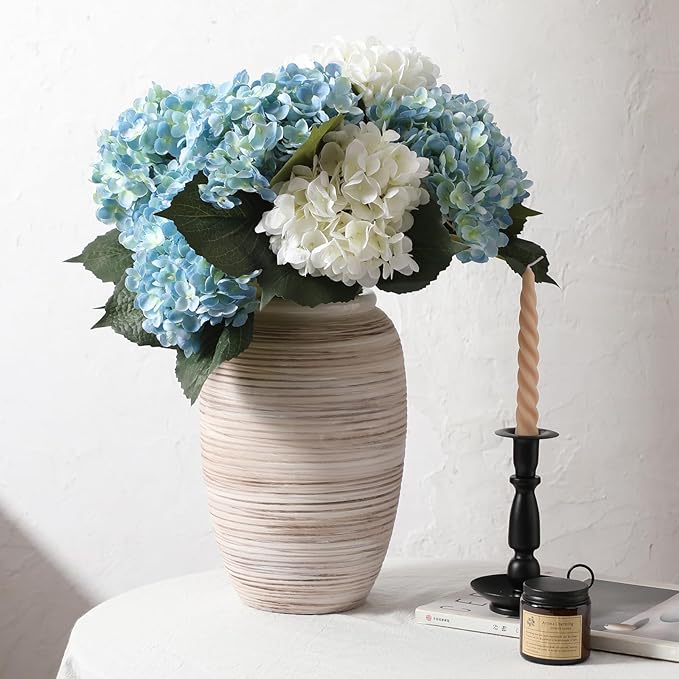 ALMA Wide Mouth Large Ceramic Vase, 12'' Tall White Rustic Pampas Grass Vase for Table Centerpieces, Boho Decorative Vase for Living Room, Farmhouse, Entryway, Mantel, Bookshelf, Home Decor