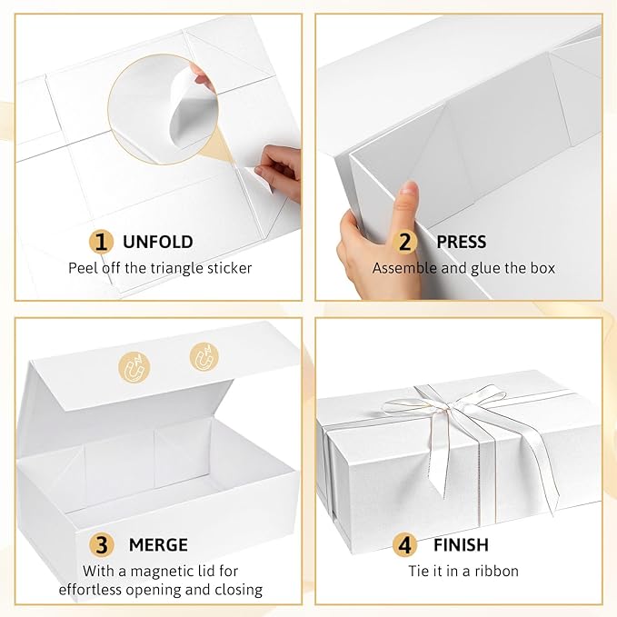 VGOODALL White Gift Box, 14x8.7x4.3 inches Gift Boxes For Presents With Lids and Magnetic Closure Collapsible For Bridesmaid Proposal, weddings, Anniversary Present