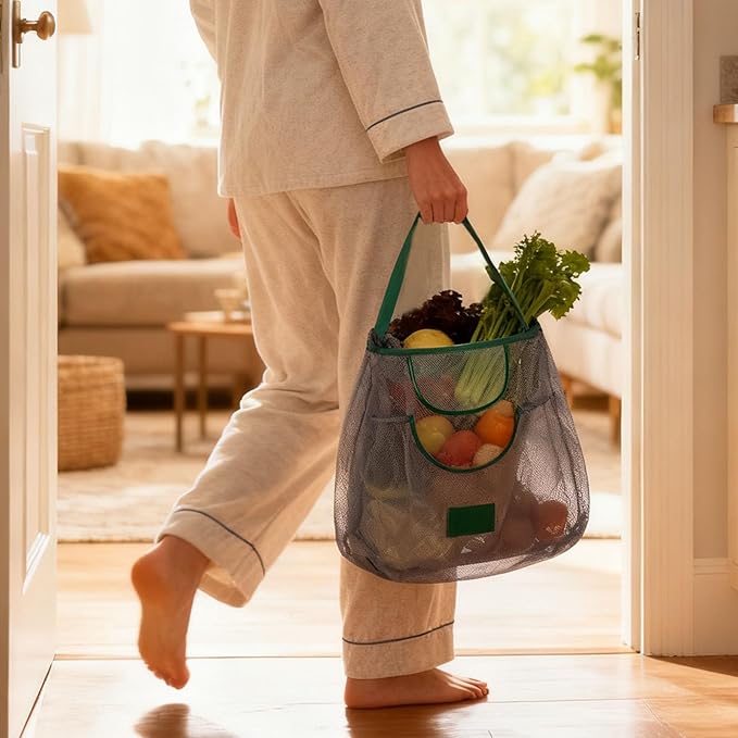 Portable Hollowed Out Mesh Tote Storage Bags, Kitchen Storage Bag, Reusable Hanging Storage Mesh Bags, for Kitchen