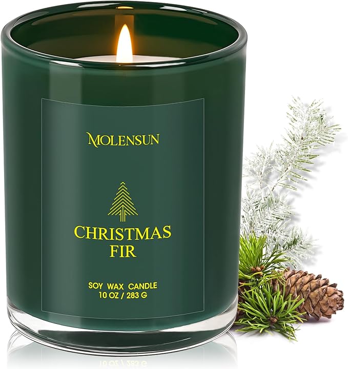 Christmas Fir Candle, 10oz Soy Scented Candle for Home, Christmas Birthday & Holiday Gifts for Women & Men, Long Lasting 50+ Hour Clean Non-Toxic Burn, Elegant Winter & Christmas Festive Home Decor