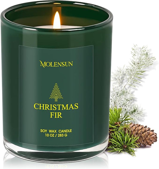 Christmas Fir Candle, 10oz Soy Scented Candle for Home, Christmas Birthday & Holiday Gifts for Women & Men, Long Lasting 50+ Hour Clean Non-Toxic Burn, Elegant Winter & Christmas Festive Home Decor