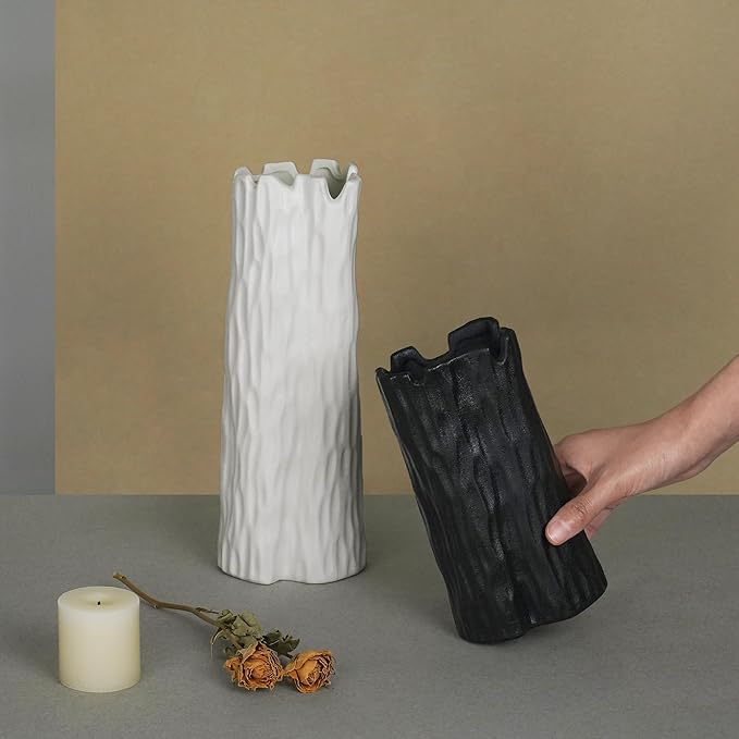 Black Matte Ceramic Vase, Organic Nature Shape, 7.5 Inch Boho Nordic Ins Style Decorative Flowers Vase, Living Room Bedroom Entryway Minimalist Centerpiece Decor, Birthday Gifts for Women