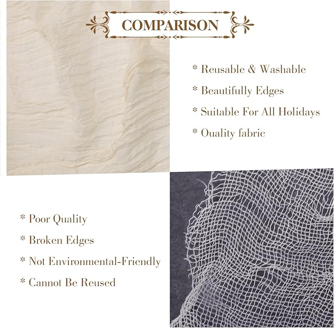 Le courant 10Ft Cheesecloth Table Runner, Rustic Boho Gauze Cheese Cloth Runner Table Runner for Weddings Bridal Baby Shower Birthday Holiday Parties Home Decor, Beige