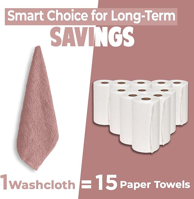 DAN RIVER 100% Cotton Wash Cloths 24 Pack [12x12] Soft & Absorbent face Towel for Showering, Gym, Hotels & Spa Perfect for Everyday Use Fingertip Towels, Dusty Pink