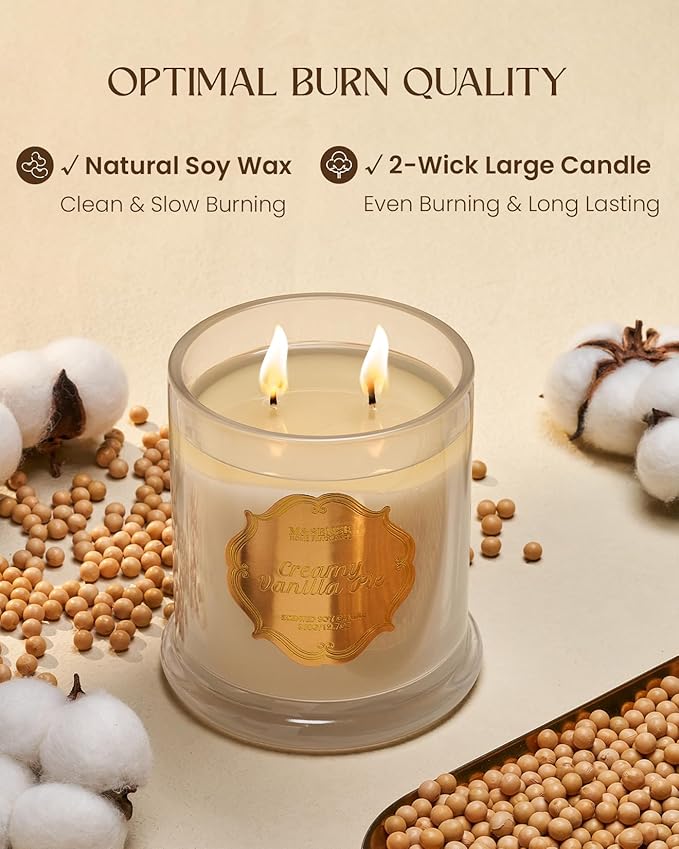 M&SENSE Vanilla Candles for Home Scented, Organic Soy Candles Non Toxic Fall Winter, 12.7oz Large Jar Candle 75 Hours Long Lasting Slow Burning, Strong Scented Housewarming Thanksgiving Christmas Gift