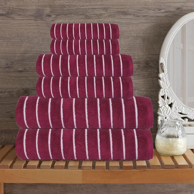 CASA COPENHAGEN Ecstatic 6 Pieces Towel Set- Burgundy, 600 GSM 2 Bath Towel 2 Hand Towel 2 Washcloth, Designed in Denmark Made of Soft Egyptian Cotton for Bathroom, Kitchen & Shower