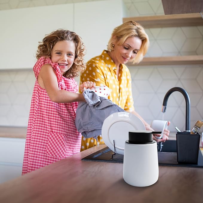 Soap Dispenser Ceramic with Easy-to-Press Pump Hand Lotion Liquid Dispenser for Shampoo Bathroom Kitchen 12 oz Blackwhite