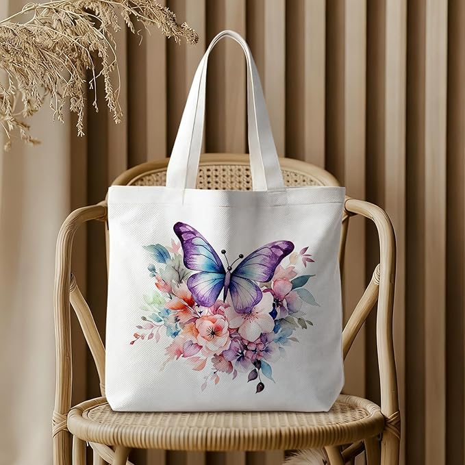 Animals-Flowers-Fruits-Bow Valentines Canvas Heart Tote Bag, Coquette Reusable Shopping Grocery Bags