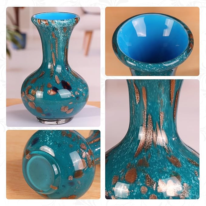 KAMMAK Colored Glass Vase, Beautiful Hand Blown Decorative Vase, Modern Art Vase for Flower Mantle Dining Table Centerpiece, Entryway Living Room Wedding Decoration, FH003