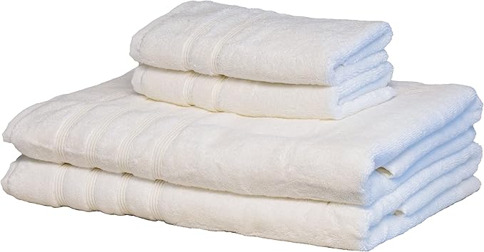 Mosobam Luxury Turkish 4pc XL Towel Set 35X70 16X30 White 700 GSM Bamboo Viscose & Aegean Turkish Combed Cotton