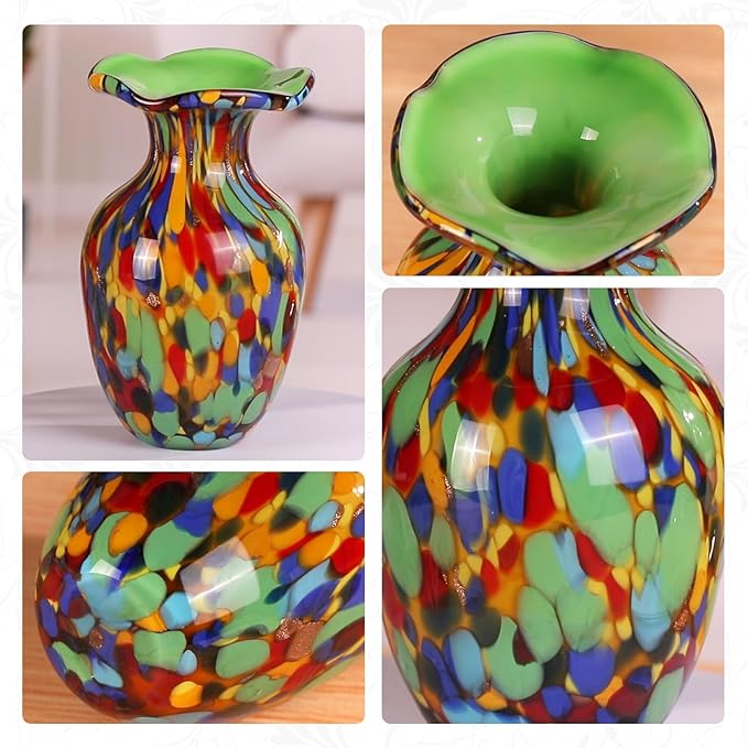 KAMMAK Colored Glass Vase, Beautiful Hand Blown Decorative Vase, Modern Art Vase for Flower Mantle Dining Table Centerpiece, Entryway Living Room Wedding Decoration, FH004