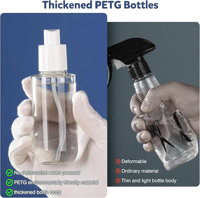 Bynccea Travel Spray Bottle 3.4oz/100ml Plastic Mini Bottle Set - Fine Mist Mini Empty Spray Bottles - Refillable Small Spray Bottles for Cleaning Solutions, Liquid Cosmetics