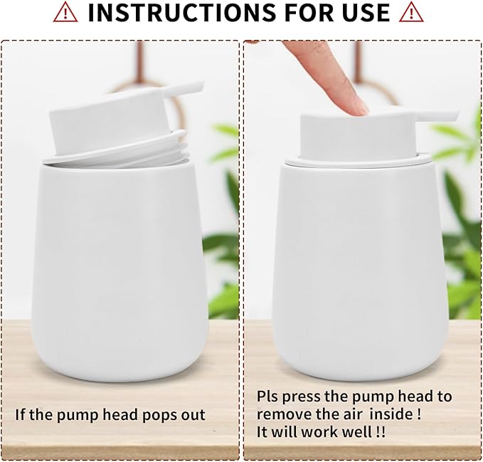Soap Dispenser Ceramic with Easy-to-Press Pump Hand Lotion Liquid Dispenser for Shampoo Bathroom Kitchen 12 oz White