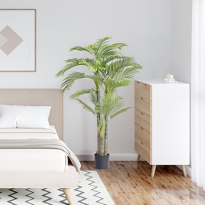 VEVOR Artificial Golden Cane Palm Tree, 6.5 FT Tall Faux Plant, PE Material & Anti-Tip Tilt Protection Low-Maintenance Plant, Lifelike Green Fake Tree for Home Office Warehouse Decor Indoor Outdoor