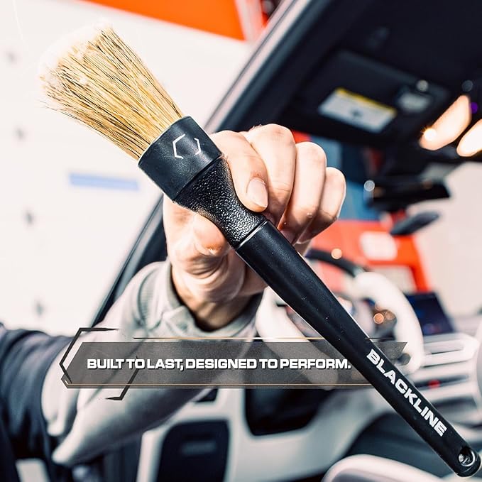 Blackline Car Care Boar Hair Brushes- Luxury Car Detailing Brush Set for Interior and Exterior - Best Auto Detailing Brushes - Premium Hair Car Detailing Brushes (Boars Hair Bristles)