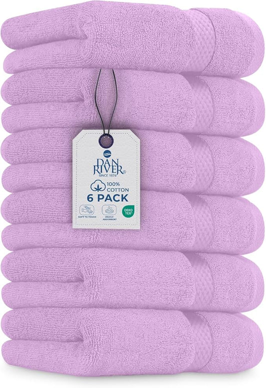 DAN RIVER 6-Pack Premium Hand Towels (16x28 Inches) - 100% Cotton, Ultra Soft, Lightweight, Highly Absorbent Towels for Bathroom, Spa, Gym, Salon, Hotel, and Travel - 550 GSM - Lavender