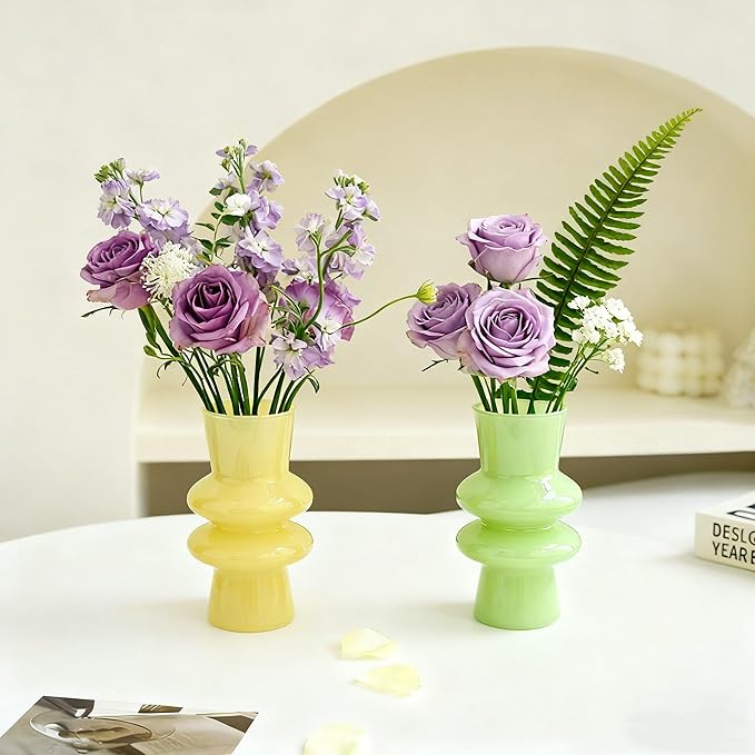 JSPYFITS Modern Glass Vases, 7.87" Tall Four-Layer Glass Vase Bubble Flowers Vases Decorative for Home Décor, Decorative Milky Yellow Glasses Table Vase for Wedding Housewarming Gift
