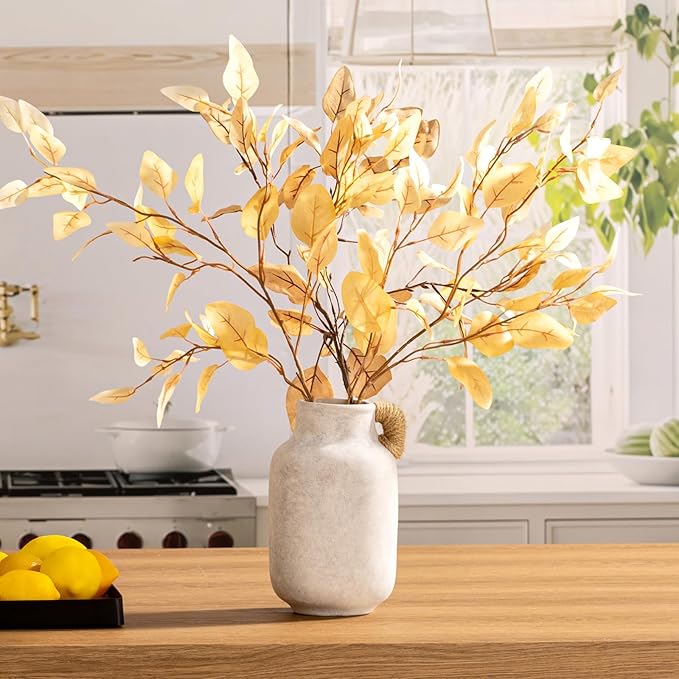 Ceramic Flower Vase Home Decor - 9.7 inch Large White Rustic Table Flowers Vases Living Room Bedroom Plant Decoration Farmhouse Vintage for Kitchen Shelf Office Coffee Dining Desk House Women