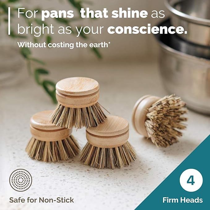 Jungle Culture Dish Brushes or Replacement Brush Heads for Eco Dish Brushes • Wooden Kitchen Washing Up Brush Heads • Interchangeable Bristle Refills • Dish Scrubbers (Firm Replacement Heads)