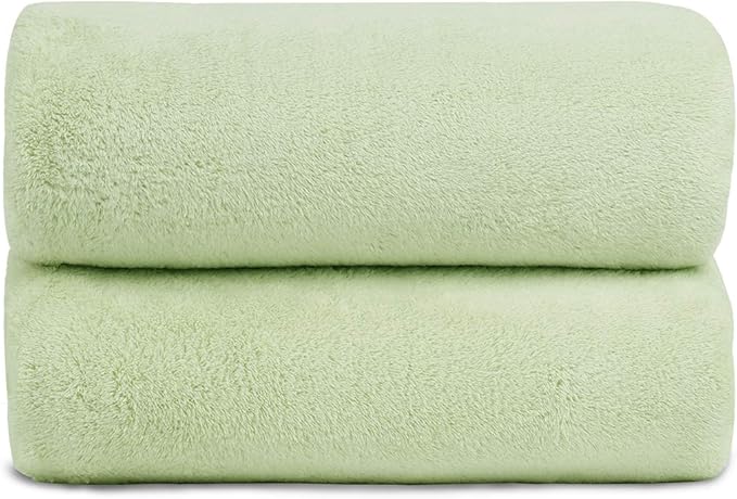 JML Luxury Hotel & SPA Bath Towels (2 Pack, 30"x60") - 350GSM High Density Fleece Towel Sets - Super Soft and Absorbent, Lint Free, Fade Resistant Oversized Bath Towel, Coral Fleece Light Green