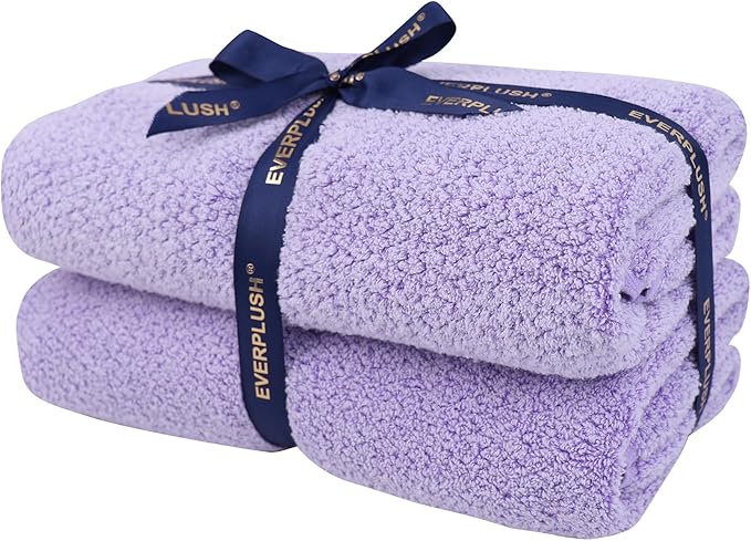 Everplush Diamond Collection Oversized Bath Towel – 2 Pieces, Super Soft & Highly Absorbent, Quick-Drying & Extra Large. Perfect for Bathroom, Pool, Swimming Use(Lavender, 30" x 56" 2PK)