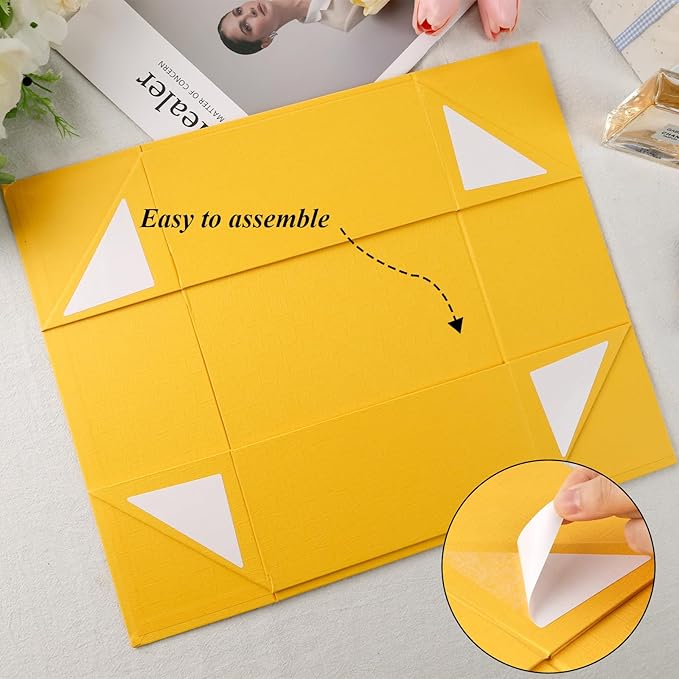 VGOODALL Yellow Magnetic Gift Box, 14x8.7x4.3inches with Lid and Ribbon, Perfect for Bridesmaid Proposals and Party Favors