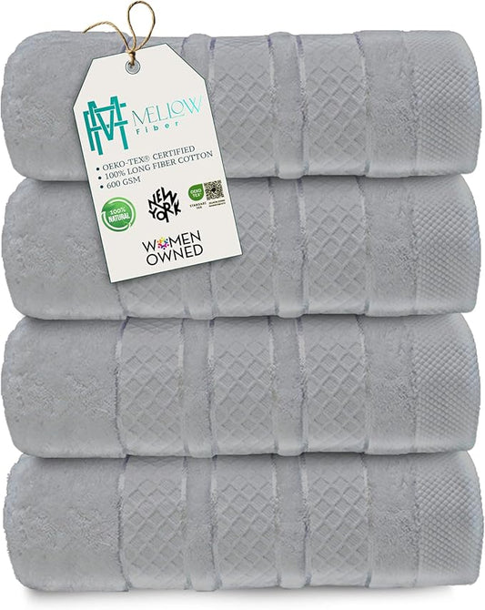 Premium Towel Set: Super absorbent, quick-drying, soft, plush. Features hanging loop, fade-resistant, eco & skin-friendly dyes. Luxury dobby design for bath or spa. (Gray, Bath Towel Set of 4)