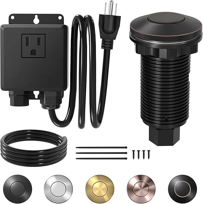 Joinfworld Garbage Disposal Air Switch Kit Waterproof Garbage Disposal Button Kit with Long Garbage Disposal Switch Oil Rubbed Bronze - UL Listed