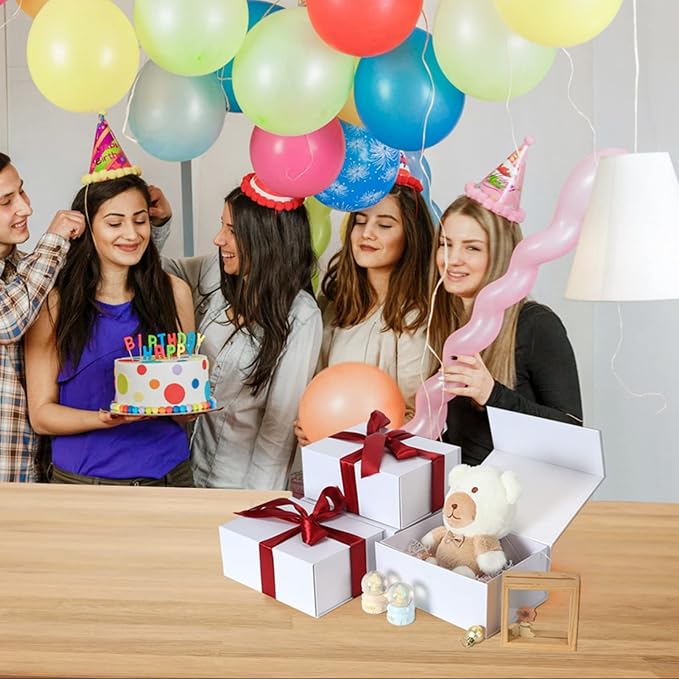 4 Pack 9.5x7x4 Inches Gift Boxes with Magnetic Closure Lids, White Magnetic Box for Wedding, Groomsmen Bridesmaid Proposal, Birthdays, Mother's Day