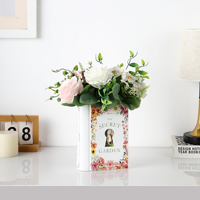 Ceramic Book Vase, Book Vase for Flowers, Ceramic Book Shaped Vase, Book Flower Vases White, Large Ceramic Vases for Home, Office, Bedroom, Living Room, Dining Table(Garden)