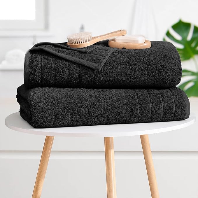 DAN RIVER Bath Towels Set of 4, 30 x 60 Inches, 100% Cotton, Larger & Lighter Weight, Quicker to Dry, Super Soft and Absorbent, Ideal Hotel Towels for Daily Use, Black