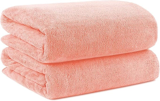 Orighty Microfiber Bath Towels Pack of 2(27'' x 54'') - Soft Feel, Highly Absorbent, Quick Drying for Body, Sport, Yoga, SPA, Fitness - Pink